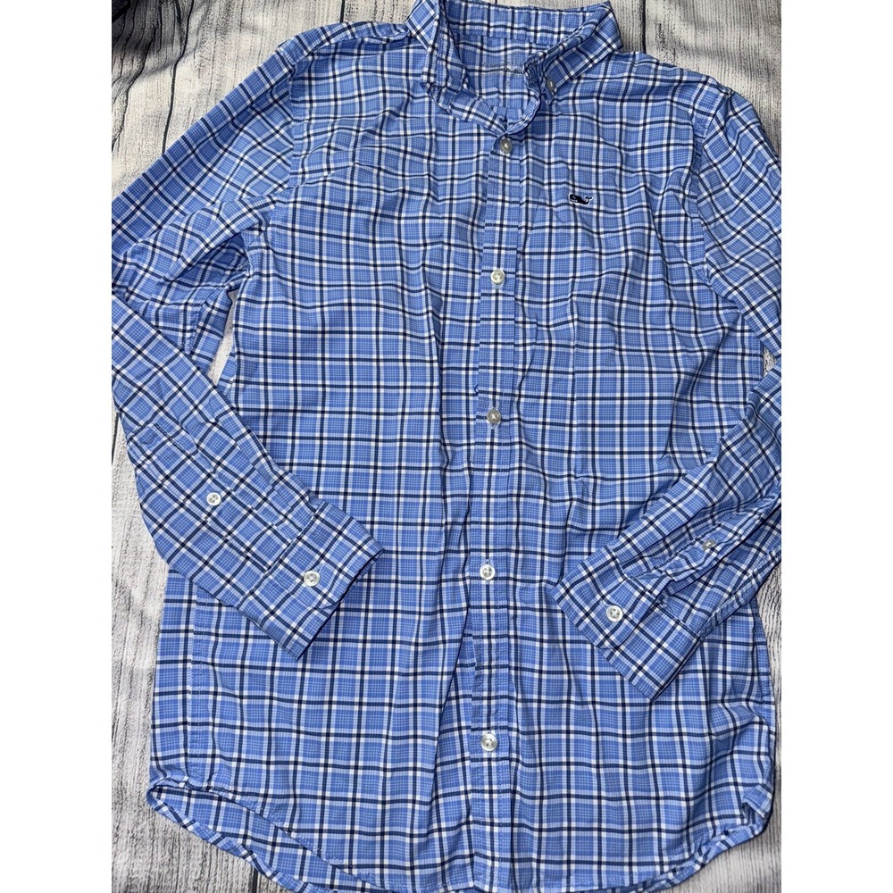 Vineyard Vines Boys Small (8/10) Performance Blue Plaid Button Up